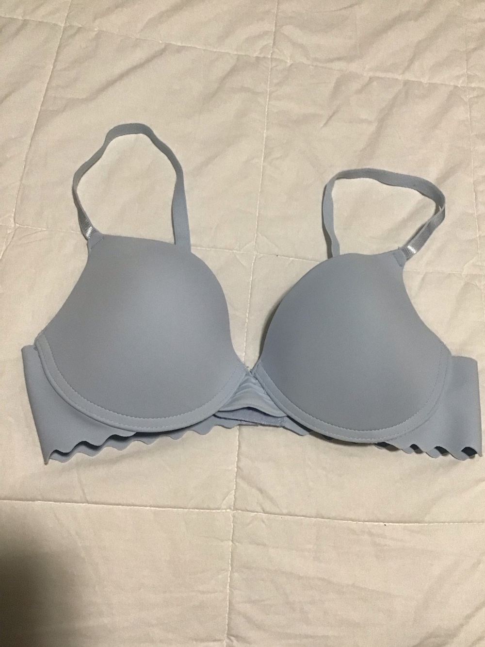 Parisian Works Light Blue Seamless T-Shirt Bra with Scalloped Band 36B